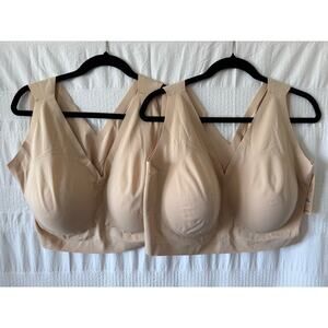 Truekind Everyday Comfort V-Neck Bralette, Nude, Size 4XL (Bundle of 2) NEW!